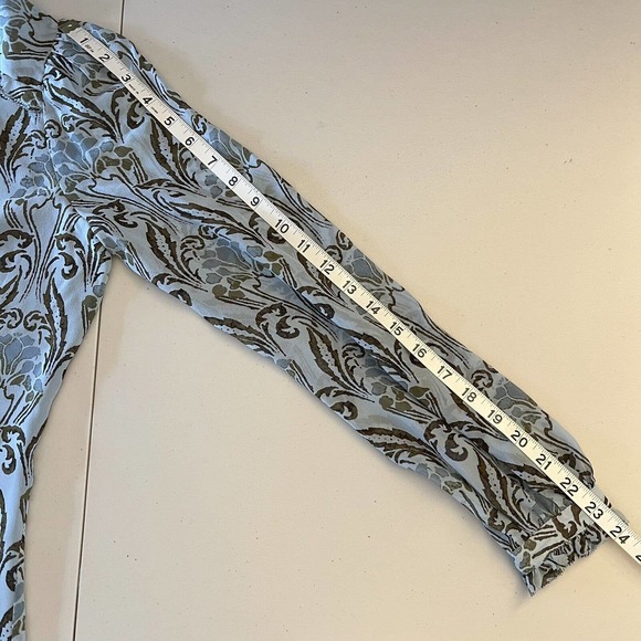 Tory Burch 100% Silk Wallpaper Floral Keyhole Frill Blouse Top Blue Size 4 - Picture 13 of 13